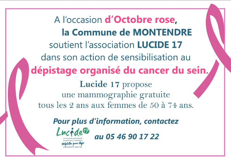 Montendre partenaire de LUICDE 17 pour octobre rose